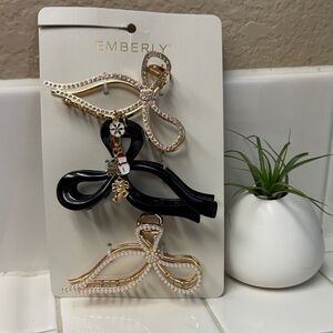 Gold and Black Bow Hair Clip Set